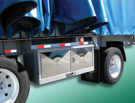 Semi truck tarp and chain underbody tool boxes by Highway Products.